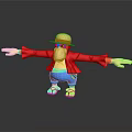 Cartoon Character With Straw Hat Red Coat Yellow Shirt Blue Shorts And Sandals Arms Outstretched