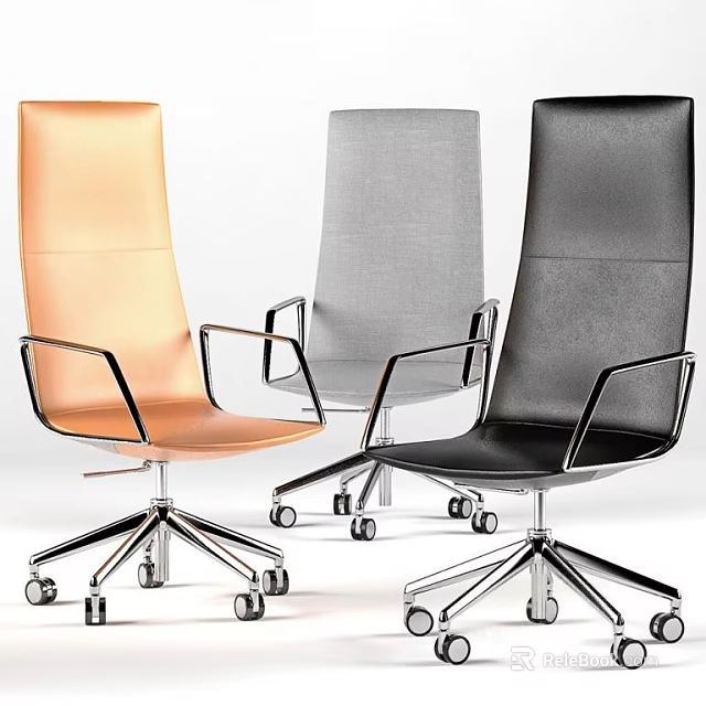 Modern Office Chairs in Orange Gray Black with Metal Frame and Rolling Wheels 3d model 