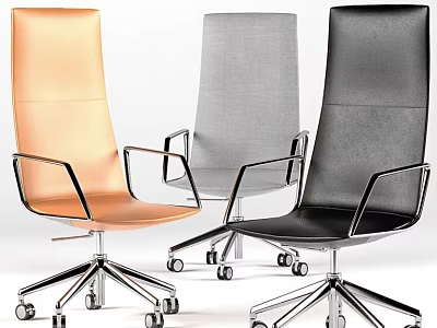 Modern Office Chairs in Orange Gray Black with Metal Frame and Rolling Wheels 3d model
