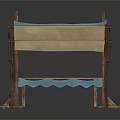 Two Wooden Furniture Stalls With Blue And Beige Canopies For Outdoor