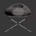 Portable Silver Folding Camping Cot With Metal Frame And Circular Opening