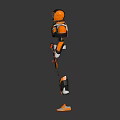 Orange And White Futuristic Robot With Mechanical Armor In Standing Pose On Reflective Floor 3d model