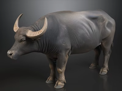 Realistic 3D Rendered Domestic Asian Water Buffalo Model Displayed On Dark Gradient Professional Background 3d model