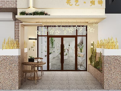 Charming Flower Art Coffee Storefront with Green Plants Star Decorations Glass Doors and Outdoor Tables 3d model