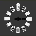 White Blocks Mechanical Structure With Circular Arrangement Black Connectors And Cross Center