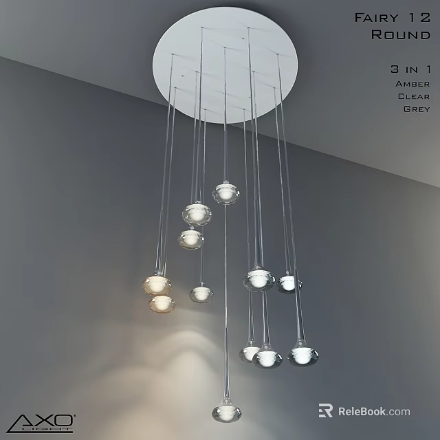 Modern Hanging Chandelier With Spherical Bulbs And Warm Lighting In Gray Wall Interior 3d model 