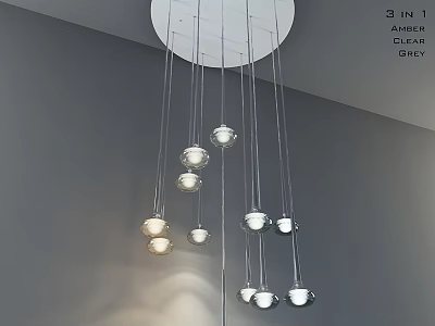 Modern Hanging Chandelier With Spherical Bulbs And Warm Lighting In Gray Wall Interior 3d model