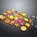 Assorted Colorful Fast Food Snacks Including Burgers Hotdogs Ice Cream And Drinks
