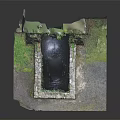 Garden Ornament Stone Structure Featuring Waterfall And Moss Covered Stone Walls With Square Pool