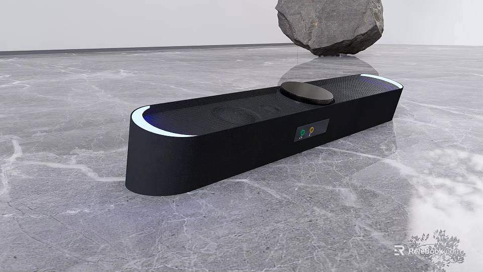 Sleek Black Soundbar with Slim Design Blue LED Light for Modern Home Audio Experience 3d model 