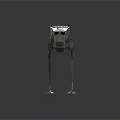 Mechanical Walker With Long Metal Legs Standing On Green Grass Field