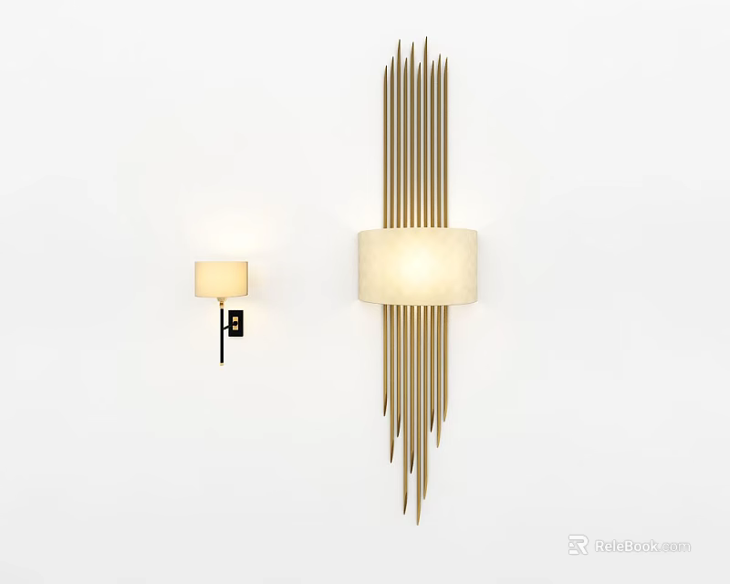 Modern Wall Lamps With Cream Shade And Golden Vertical Strips Design 3d model 