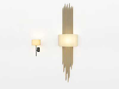 Modern Wall Lamps With Cream Shade And Golden Vertical Strips Design 3d model