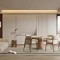 Modern Hotel Mahjong Room With Comfortable Sofa Dining Table Wooden Chairs And Plants