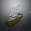 Old Fishing Ship With Green Red Hull And Masts