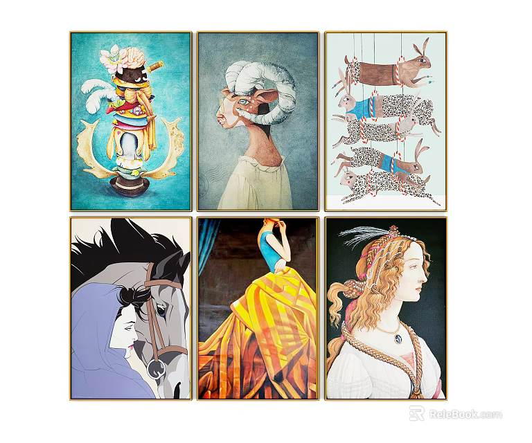 Various Style Portrait Paintings With Artistic Details And Cultural Elements 3d model 