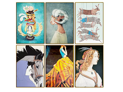 Various Style Portrait Paintings With Artistic Details And Cultural Elements 3d model