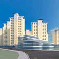 Multiple High Rise Residential Buildings With Beige Exterior White Top And Glass Curtain Wall Front