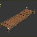 Traditional Handmade Bamboo Bridge With Wooden Slats And Support Pillars Structure