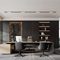 Modern Office Interior Design With Wooden Desk Ergonomic Chairs Bookshelves Plants And Large Windows