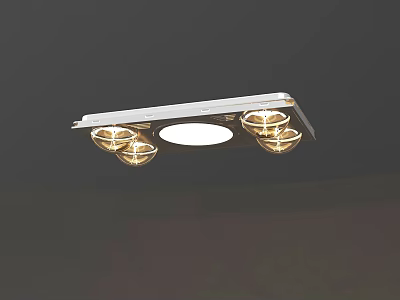 Modern Square Ceiling Light With Central Round Lamp And Four Decorative Lights 3d model