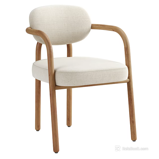Modern Minimalist Dining Chair with Beige Fabric Cushion and Light Wood Frame Comfortable Seating 3d model 