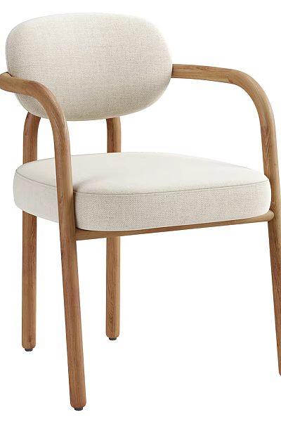 Modern Minimalist Dining Chair with Beige Fabric Cushion and Light Wood Frame Comfortable Seating 3d model
