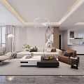 Elegant Modern Open Plan Living And Dining Room With Comfortable Sofas And Spacious Bright Interior