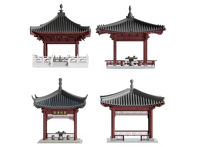 Traditional Chinese Pavilions With Pagoda Style Roofs Wooden Structures And Various Designs 3d model
