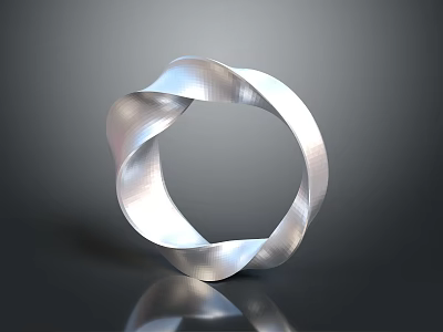 Modern Metallic Twisted Ring Sculpture With Shiny Reflective Surface On Dark Background 3d model