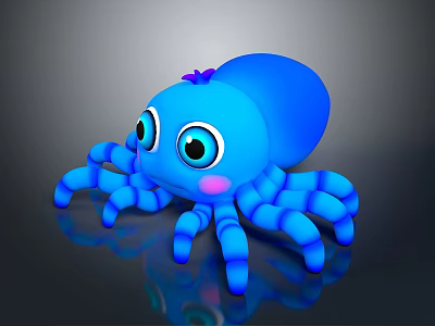Cute Blue Cartoon Octopus With Big Eyes Pink Cheeks Purple Tentacle Tips And Shiny Surface 3d model