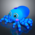 Cute Blue Cartoon Octopus With Big Eyes Pink Cheeks Purple Tentacle Tips And Shiny Surface