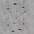 Modern Hanging Chandelier With Multiple Leaf Shaped Pendants And White Woven Metal Frame
