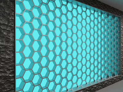 Modern Light Blue Hexagonal Honeycomb Background Wall With Illuminated Decorative Structure 3d model