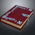 Vintage Red Cover Book With Blue Floral Patterns And Silver Lock And Key