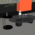 Modern Glass Coffee Table With Metal Legs And Side Table Decorated With Glassware And Vase