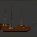 Vintage Wooden Sailing Ship Model With Multiple Masts And Detailed Wooden Structure