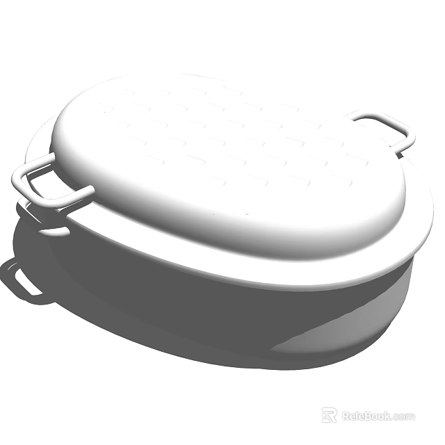 Oval White Cookware With Lid And Two Handles For Kitchen Cooking 3d model 