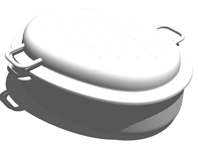Oval White Cookware With Lid And Two Handles For Kitchen Cooking 3d model