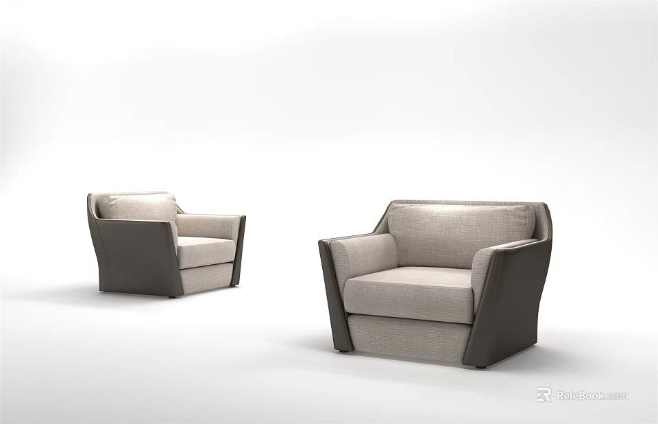 Modern Single Sofa With Light Gray Fabric And Dark Gray Frame Design 3d model