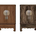 Chinese Style Wooden Cabinets With Round Decorations And Carved Legs