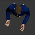 3D Character in Blue Business Suit Presenting on Grey Background