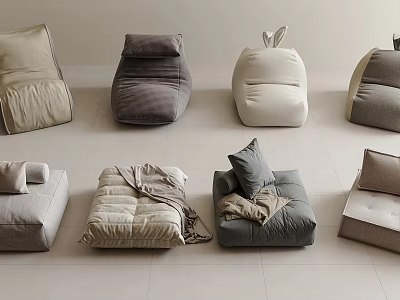 Various Styles Bean Bag Chairs In Soft Fabric With Neutral Colors For Living Room Decor 3d model
