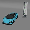 Modern Public Electric Vehicle Charging Station With Light Blue Sports Car Charging