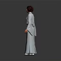 Detailed Game and Movie Character Model With Red Hair In White Long Dress Standing