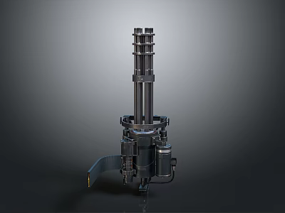 Black Metal Mechanical Weapon With Multi Layered Structure And Functional Components 3d model