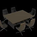 Modern Rectangular Conference Table With Six Rolling Office Chairs And Grey Black Upholstery 3d model