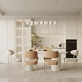 Modern White Restaurant Interior With Pendant Lights Dining Table And Beige Chairs