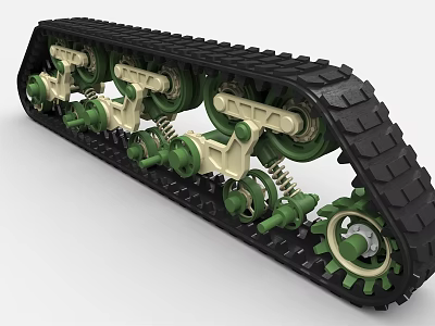 Industrial Equipment Crawler Track Chassis with Green Mechanical Components White Support Structure Gears and Springs 3d model