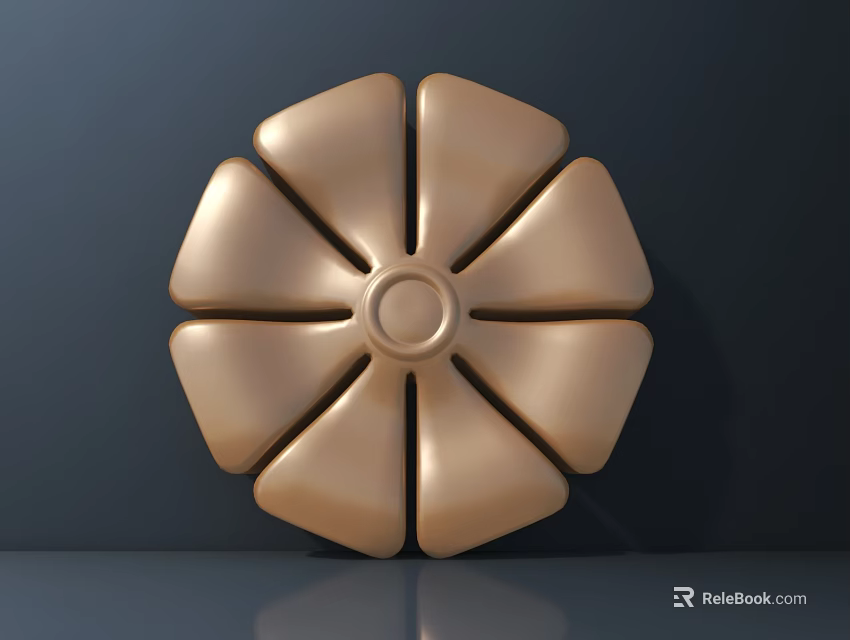 Golden Flower Shaped Wall Decor with Petals and Circular Center Design for Modern Interior 3d model 